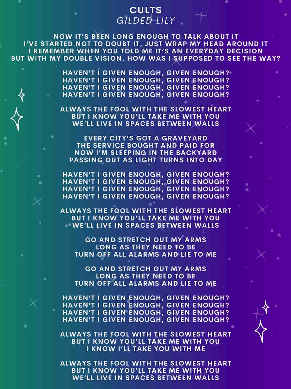 Meaning of Gilded Lily by Cults Song Detectives